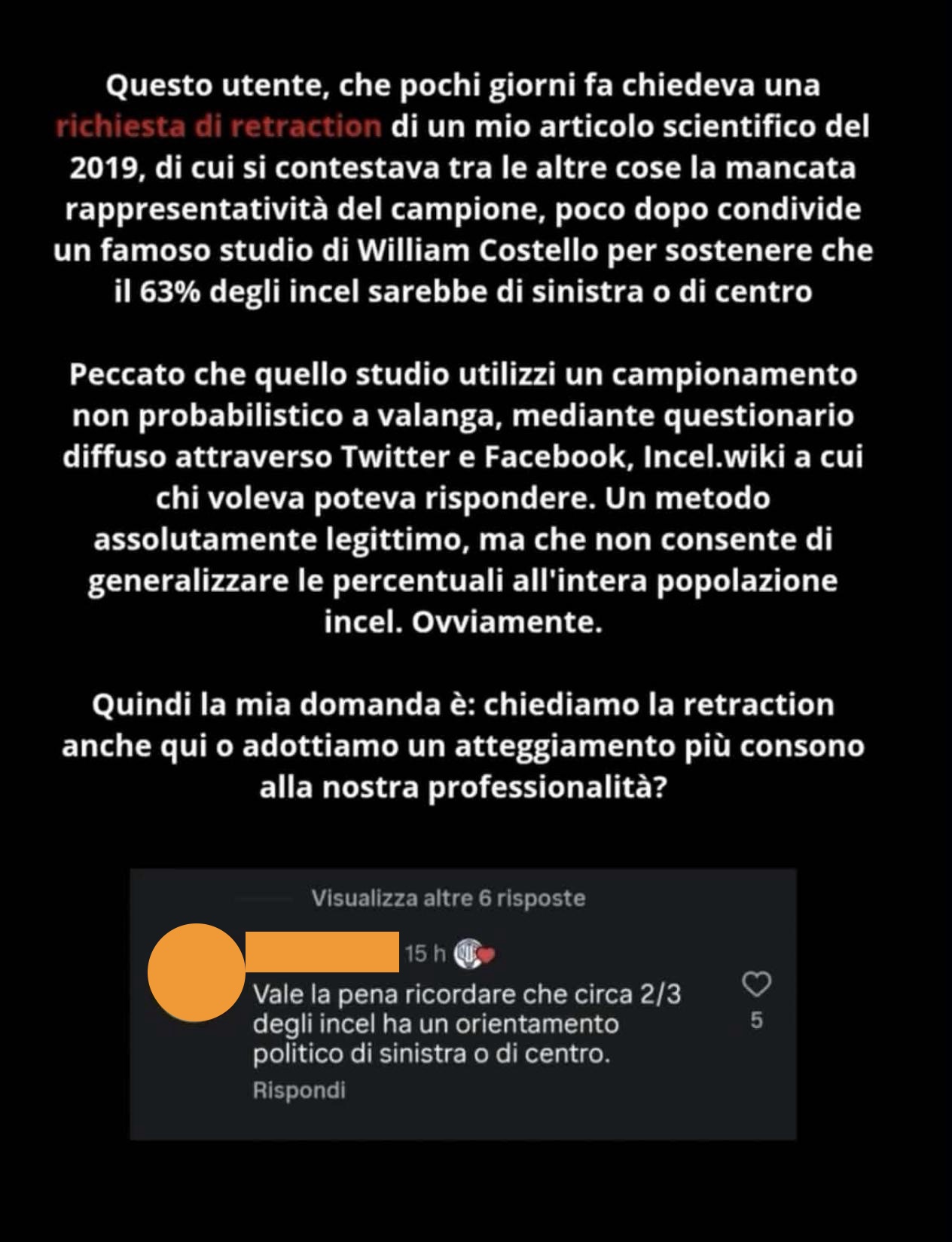 Sulla presunta richiesta di retraction